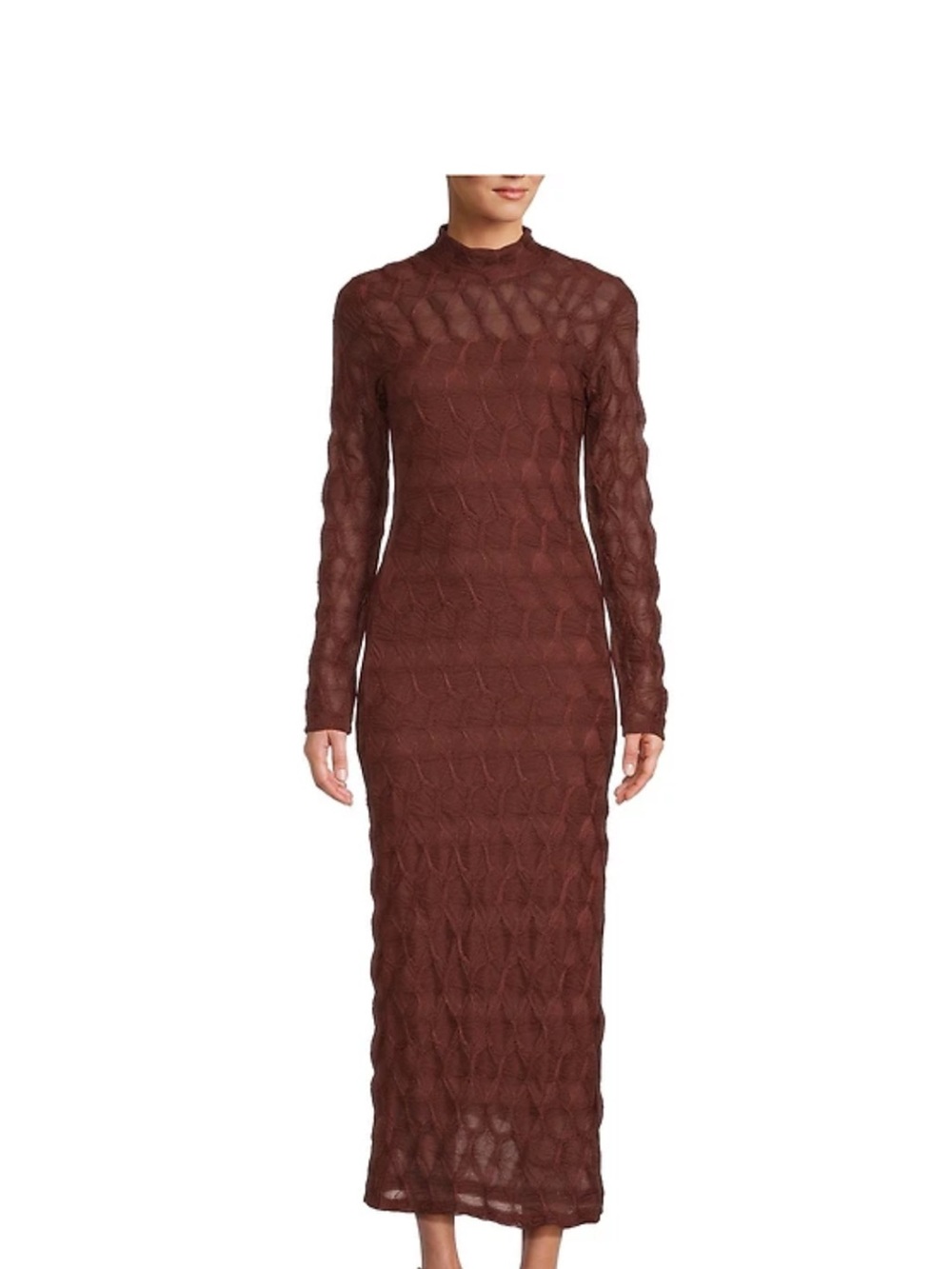ANTONIO MELANI Brown Long-Sleeve Cable Knit Maxi Dress
